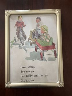 Orig. Vintage See Dick & Jane Framed Selection 