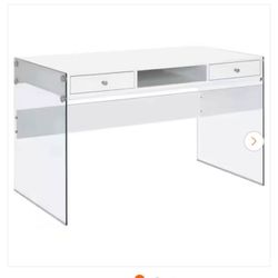 85$ 0B0 2 DRAWER WOOD -GLASS SIDED WRITING DESK