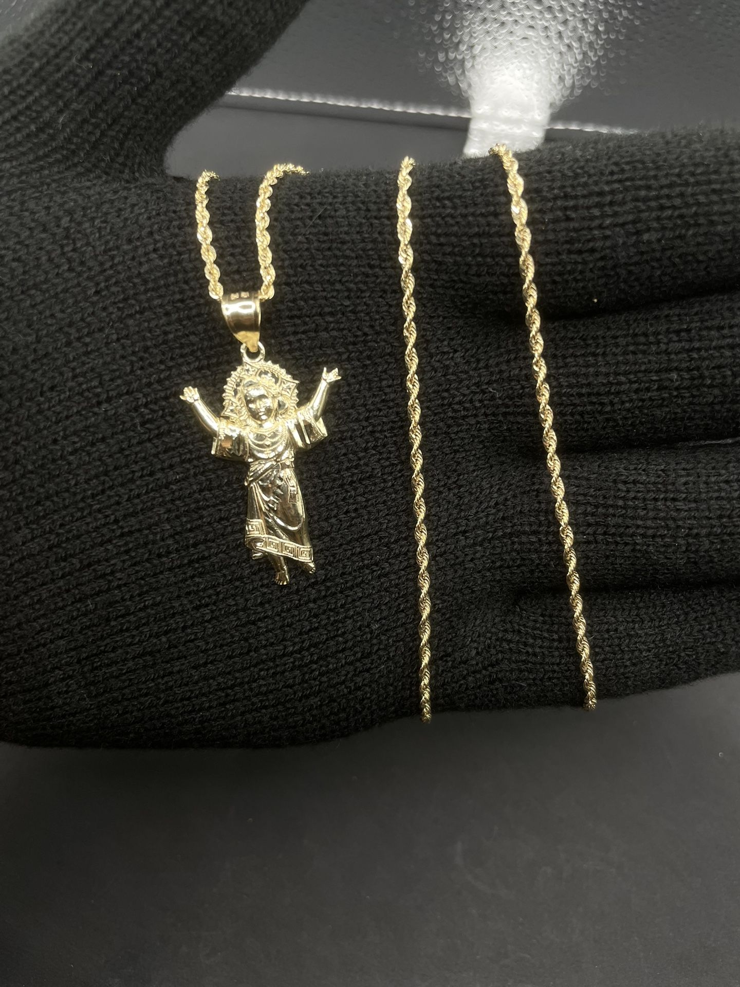 10K Saint Jude Pendant With 10K Gold Rope Chain