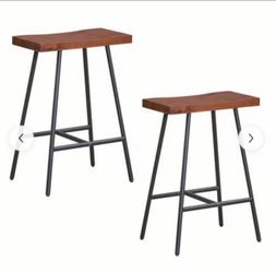 Maxmass Bar Stool Set of 2/4, 24"/60 cm Counter Height Bar Stools w/ Rubber Wood Saddle Seat
