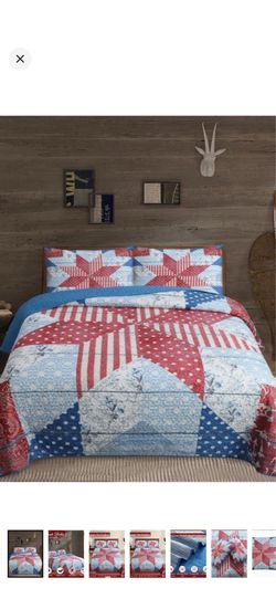 Americana Star Printed King Quilt Set New