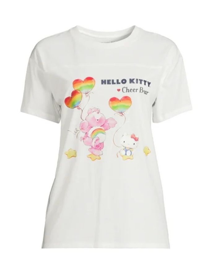 NWT Sanrio HELLO KITTY x CARE BEARS rainbow balloons crew neck short sleeve VARIOUS SIZES AVAILABLE