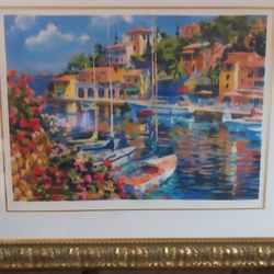 Hazel Soan Water Color Serigraph Print ' Summer Harbour I ' 339/500 Signed 