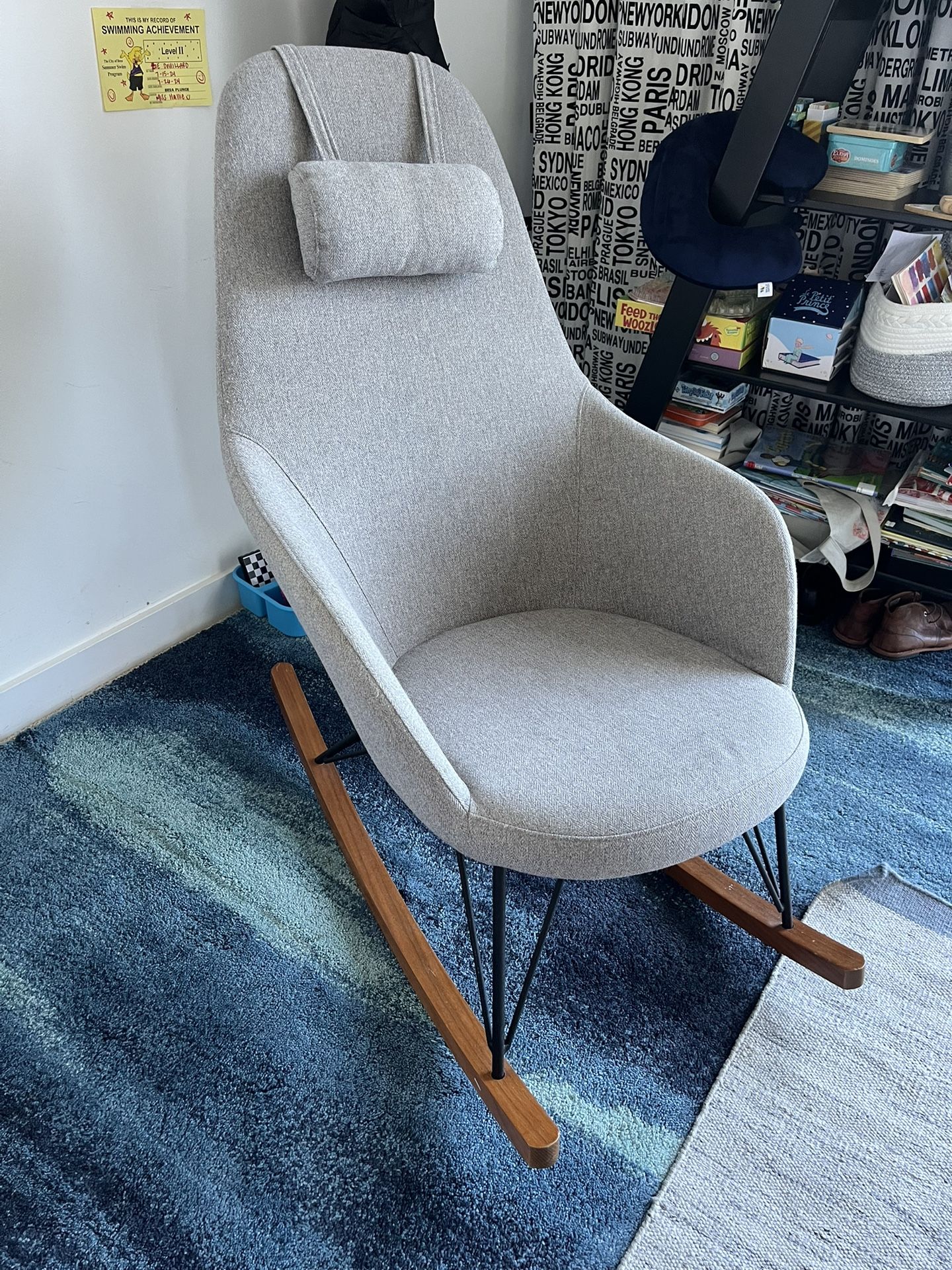 Modern grey rocking chair