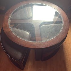 Solid Wood Espresso Coffee Table With Glass!