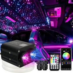 AMKI Dual Color 20W Twinkle Starlight Headliner Kit 1200pcs*0.03in*9.8ft Cables Fiber Optic Light Cable Sound Activated Music Mode APP/Remote Control 