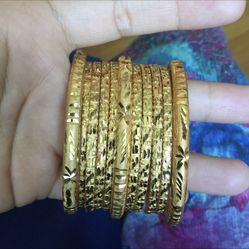 22k Gold Plated Bangels Size 2-6 7.5” Around 11pc Set BraceletBracelet  Indian Pakistani Bollywood Jewellery 