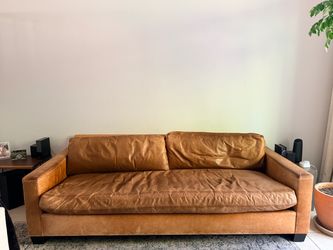 Vintage cognac Leather Sofa -oversized, Beautifully worn