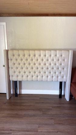 Queen Tufted Wingback Headboard with Nailhead Trim