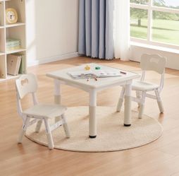 Kids Study Table and Chairs Set, Height Adjustable Toddler Table and Chair Set for Kids Ages 3-8, 23.6" L x 23.6" W Graffiti Desktop Plastic Children 