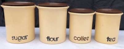 Vintage Set of 4 Mid Century Modern Kitchen Plastic Canisters