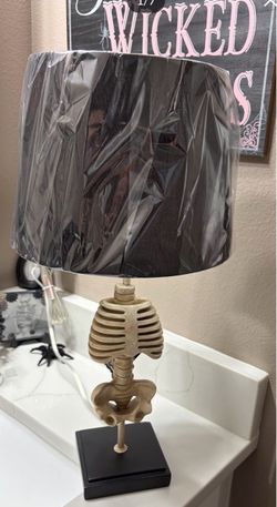 New Halloween Skeleton Ribcage Skull Table Lamp Black Shade