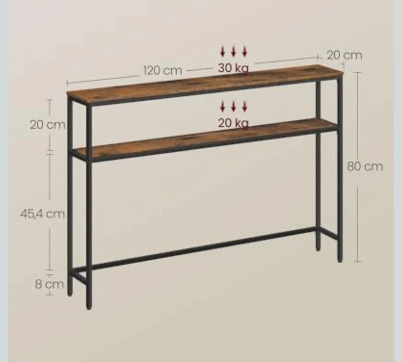 VASAGLE 2 Tier Hallway Console Table - Brown