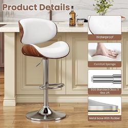 3 White ModernBar Stools - BentwoodAdjustable Height, Swivel - Like New