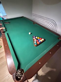 8ft Wooden Pool Table with Cues, Balls, Sticks & more