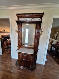 Hall Tree all wood with Marble middle table.