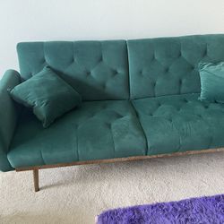 Emerald Green Velvet Tufted Pull Out Sofa