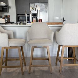 3 Swivel Counter Stools, Tan/oatmeal Color.