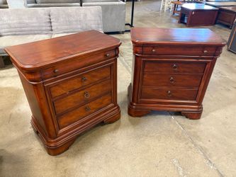 Cherry Finished 4 Drawer Nightstand with Silver Ring Pulls (Set of 2)