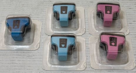 Lot of 5 HP 02 Ink Cartridges Dark Cyan/Blue, Light Cyan, Light Magenta/Pink CB283W, CB280W, CB284W