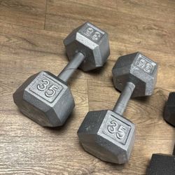 3 Pairs Of Hex Cast Iron Dumbbells   35s, 30s, 25s  Total: 180 lbs