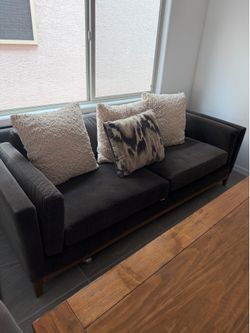 Sofa wood and fabric dark gray.