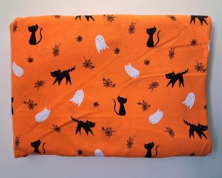 Orange Fabric for Halloween with Black Cats / Ghosts / Spiderwebs