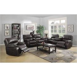 Brand New 2PC Dark Brown Reclining Sofa/Love Seat Set