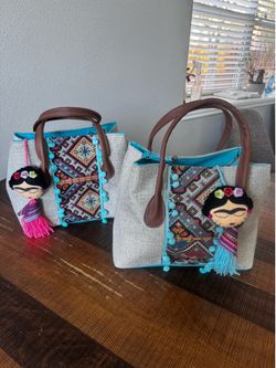 Boho Handmade Mexican Tote Bag with Doll Charm