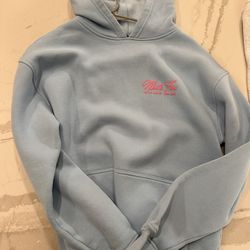 Baby Blue White Fox Hoodie Size Extra Small/Small With Pink Writing