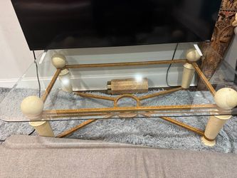 Modern Glass Coffee Table – Gold Metal Frame