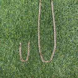 18K GOLD Pressed Cuban Link Chain With Bracelet 
