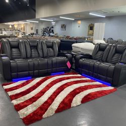 BLACK LEATHER RECLINING SOFA LOVE SEAT!! $99 Down!! 