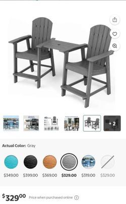 WINSOON Tall Adirondack Chair Set of 2 with Connecting Tray $175
