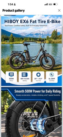 Hiboy EX6 Electric Bike for Adults, 500W Motor & 25 MPH, 48V Removable Battery, 41-Mile Range, 20" x 4 Fat Tire Ebike with Front Suspension & Shimano 