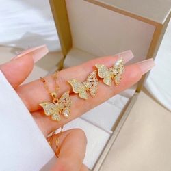 Rhombus Bow Knot Zircon Jewelry Set necklace and earrings