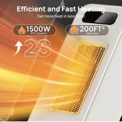 🆕 In 📦 Smart Portable Electric Heater with Thermostat,WiFi&Voice Control,12H Timer,4️⃣Modes,36dB1500W PTC Ceramic Safety Heat for Office Bedroom Hom