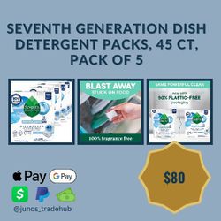 Seventh Generation Dish Detergent Packs, 45 ct, Pack of 5