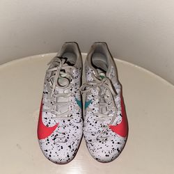 Pink and Blue Splatter Nike Zoom Rival Track Spikes w/spikes in them