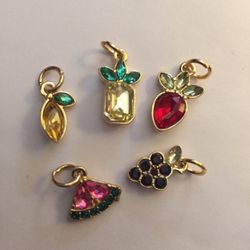 5 Mini Fruit Charms - Jewelry Pendant Crafting Kawaii Pineapple Strawberry Watermelon Summer