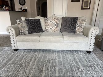 Complete Living Room Set - Sofa Bed, Loveseat, Ottomans, Rug 114” x 94” & Wall Art