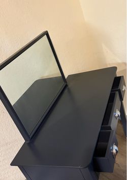 Blue Vanity Desk with Mirror