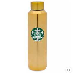 DISNEY WDW 50TH MICKEY STARBUCKS WATER GOLD STAINLESS STEEL BOTTLE 