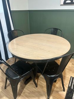 Solid wood tan washed table with 4 chairs