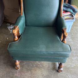 Green Leather Wing Chair