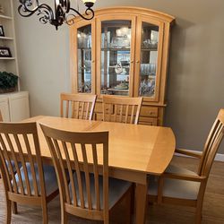 Dining Table, 6 Chairs & Hutch
