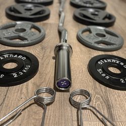 BRAND NEW Olympic Silver Curl Bar With Cooper Bearings & Weight Plates Pairs From 5s To 35s #  (Total: 170 lbs)