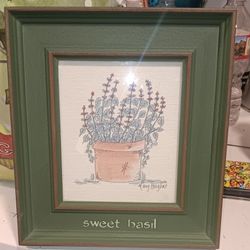 O.B.O  Mary Hughes...Botanical Herb Prints - Sweet Basil & Lemon Thyme - Framed Set of 2