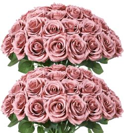 New 50pcs Artificial Rose Flower Dusty Rose Flowers