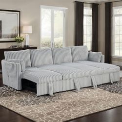 Denholme Gray Faux Fur Polyester Fabric Couch Sofa Sectional Pull Out Sofa Bed With USB